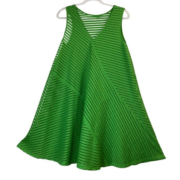 Anthropologie Tracy Reese Small Green A-Line Sleeveless Striped Mesh Dress Cute - Picture 2 of 4